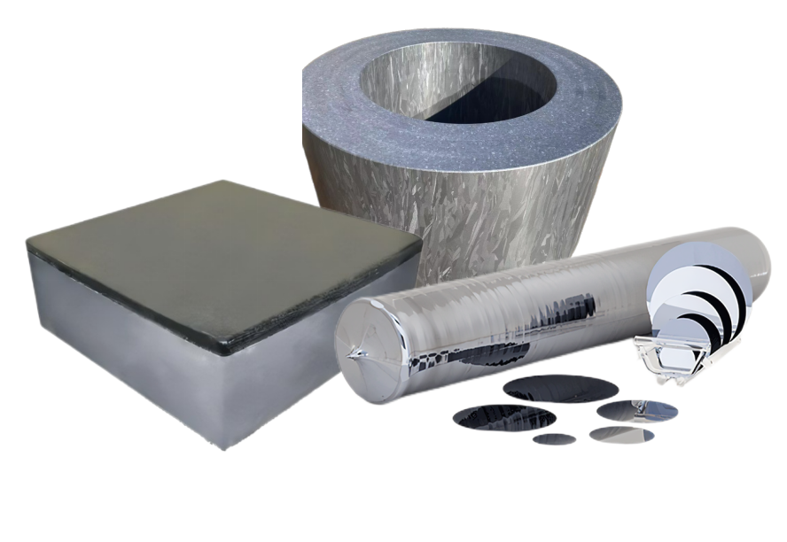 晶格半导体硅部件产品,包含硅锭、硅棒、硅环、硅筒、硅片Silicon component products, including silicon ingots, silicon rods, silicon rings, silicon cylinders, and silicon wafers.
